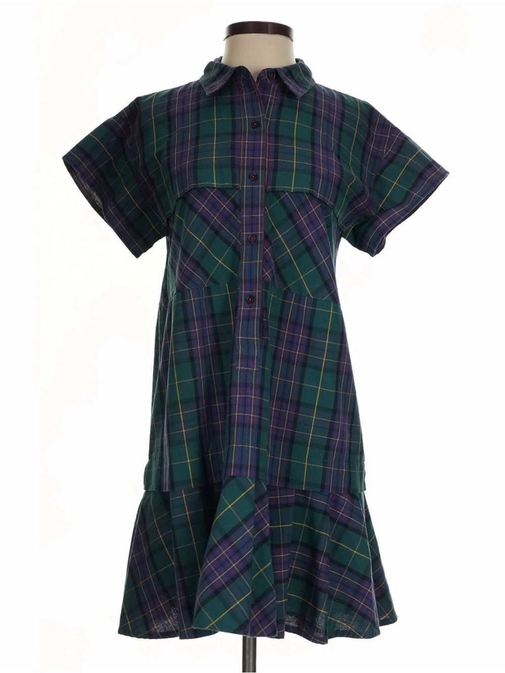 HUNTER BELL Addison Mini Dress Drop Waist Green Tartan Plaid Size Small VGUC - Picture 6 of 9